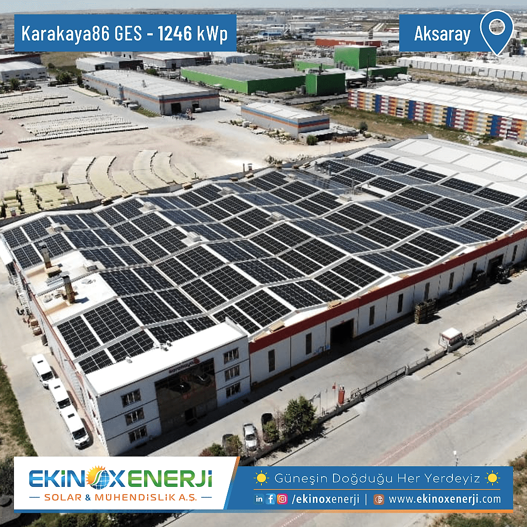 Karakaya86 Katoforez tesisi çatısına kurmuş olduğumuz 1246 kWp güneş enerji santralimizin kabulü yapılarak devreye alınmıştır.